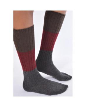 Mi  bas laine hiver cotelé Gris Marron bordeaux