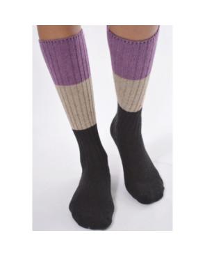 Mi bas chaud en laine cotélée hiver noir violet