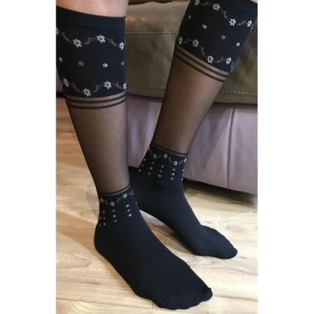 Mi bas fleurs de corolles noires tendance
