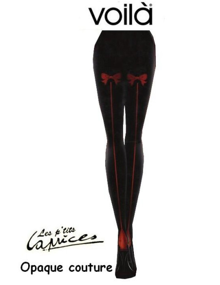 Collant noir opaque couture rouge Voilà