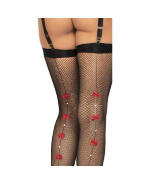 bas resille couture à strass chic et rubans rouges