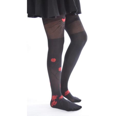 Bas TOp Berthe aux grands Pieds fleuris noir Rouge