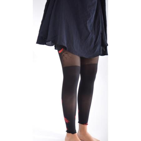 Collant sans pieds Fleurs d'agapanthe Noir rouge