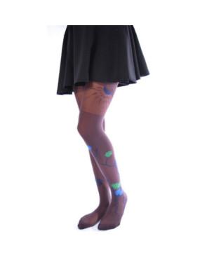  Collant asymétrique Berthe aux grands pieds fleurs bleues bases prune
