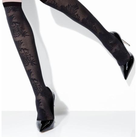 Chaussettes hautes opaque fleuri Girardi