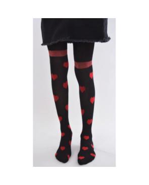 collant noir à coeurs rouges hiver enfants