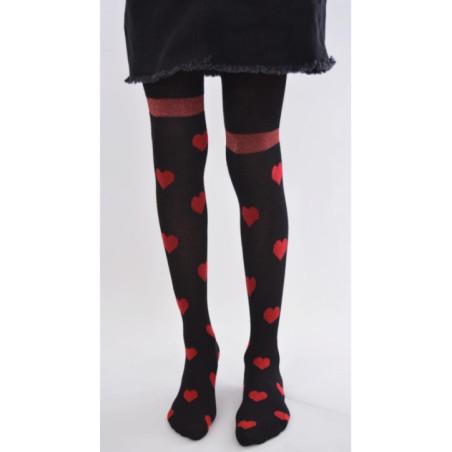 collant noir à coeurs rouges hiver enfants