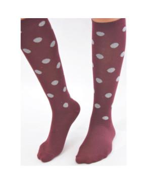 Mi bas coton bordeaux à pois lurex argent