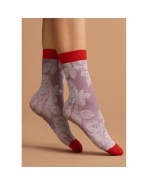 Chaussettes lycra opaque roses en lilas