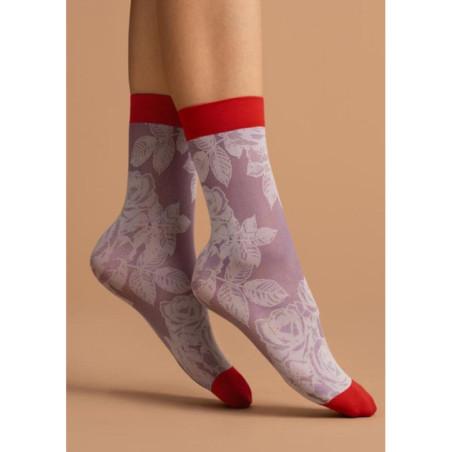 Chaussettes lycra opaque roses en lilas