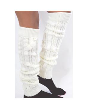 Guêtres laine hiver torsadée à pompom ivoire les petits caprices