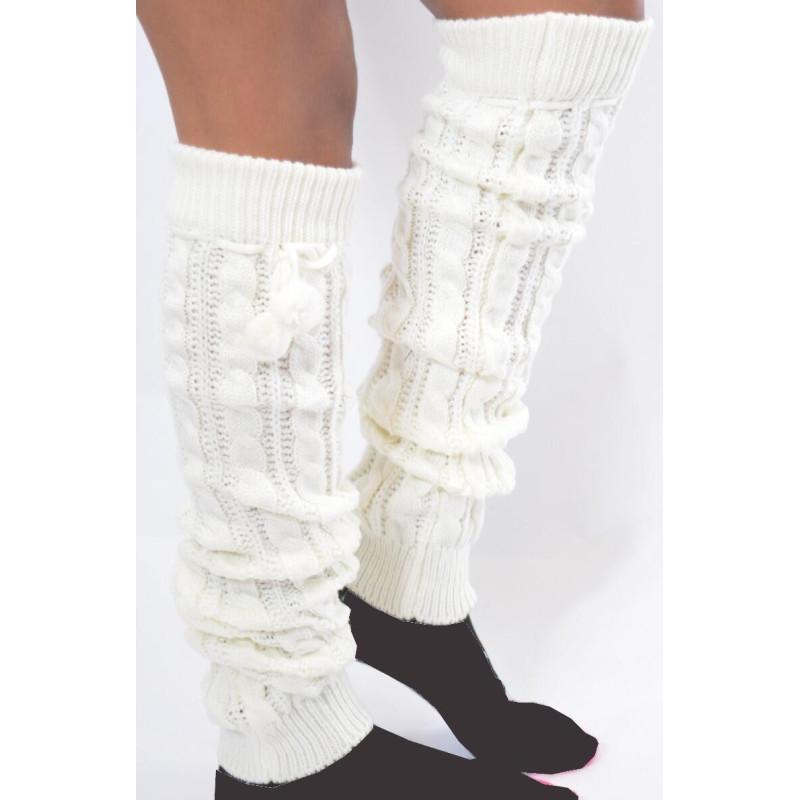 Guêtres hiver laine àPompom ivoire