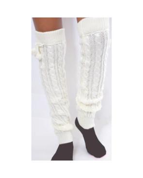 Guêtres laine hiver torsadée à pompom ivoire les petits caprices