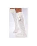 Chaussettes hautes laine revers pompom