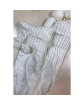 Chaussettes hautes laine revers pompom