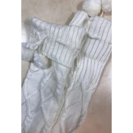 Chaussettes hautes laine revers pompom