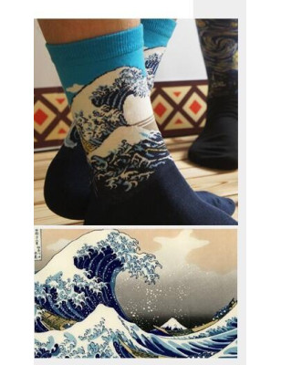 Chaussettes coton vague Hokusai art sock
