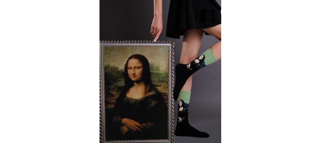 Chaussettes d'artiste La Joconde d'après leonard de Vinci