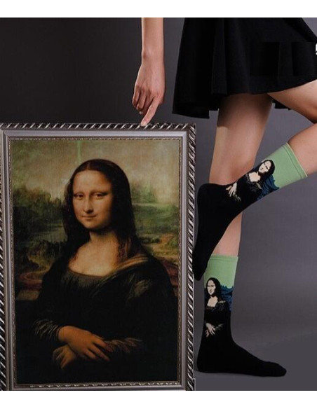 Chaussettes d'artiste La Joconde d'après leonard de Vinci