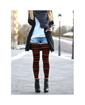 Collant opaque noir sans pieds rayures multicouleurs