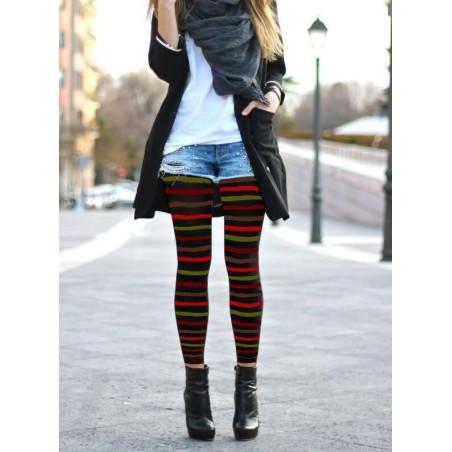 Collant opaque noir sans pieds rayures multicouleurs