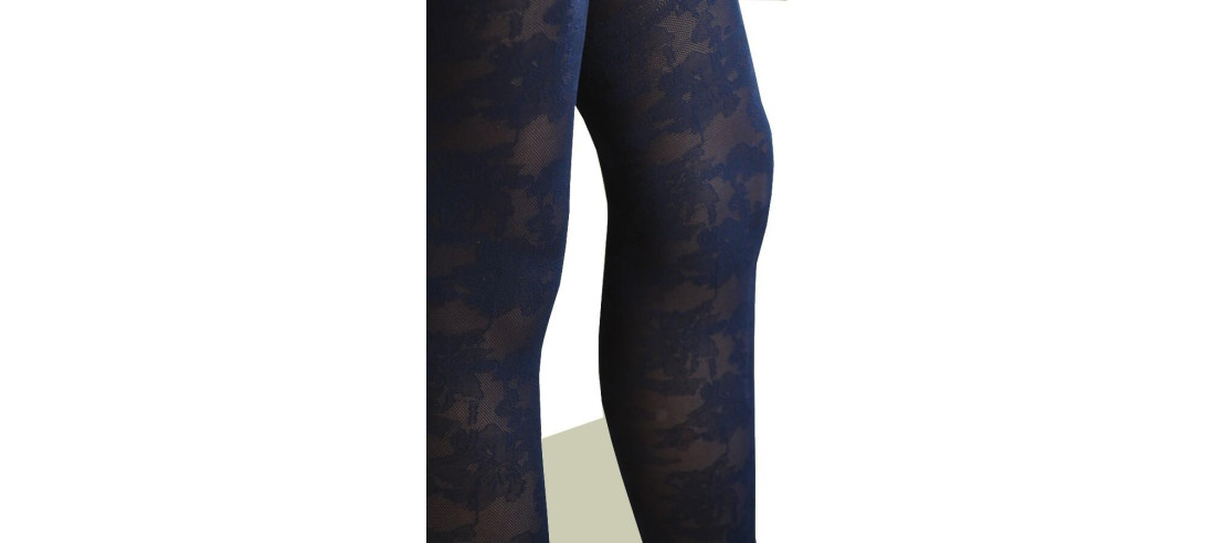 collant fine dentelle à fleurs Les Petits Caprices bleu marine