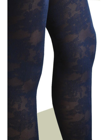 collant fine dentelle à fleurs Les Petits Caprices bleu marine