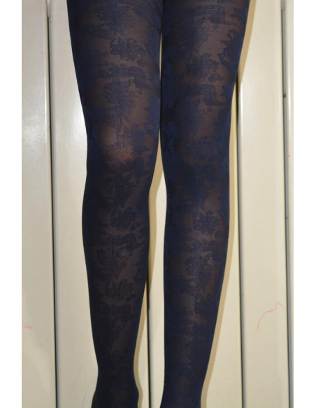 collant fine dentelle à fleurs Les Petits Caprices bleu marine grand