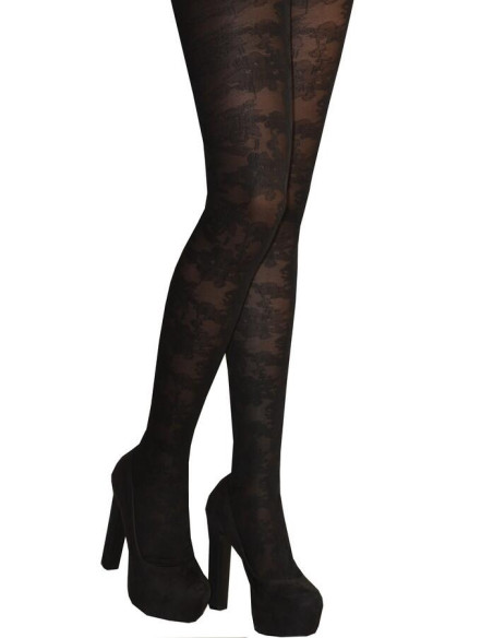 collant fine dentelle à fleurs Les Petits Caprices bleu noir entier