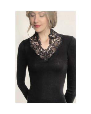 Moretta laine et soie col dentelle crochet