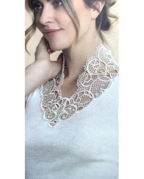 Chemise LAine et soie Col V Dentelle Crochet