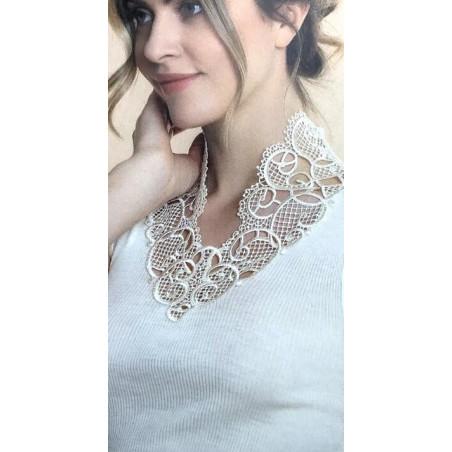 Chemise LAine et soie Col V Dentelle Crochet