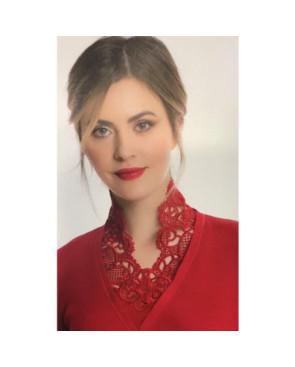 laine et soie Moretta Col V dentelle crochet rouge