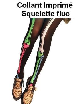 Collant imprimé squelette fluo