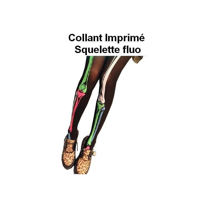 Collant imprimé squelette fluo