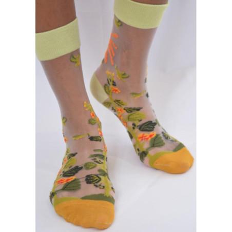 Chaussettes Transparentes Fleurs Tropicales