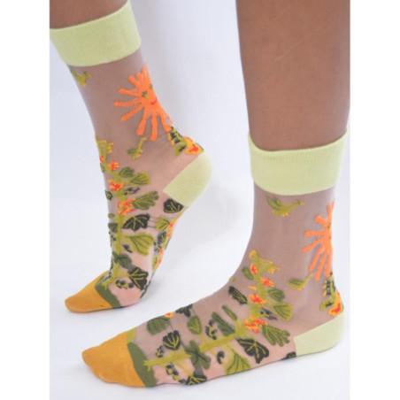 Chaussettes Transparentes Fleurs Tropicales