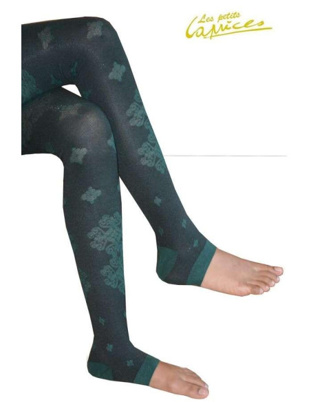 Collant vert forêt dentelle de coton sans pieds